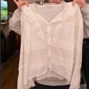 Sezane Ivory Eyelet Blouse